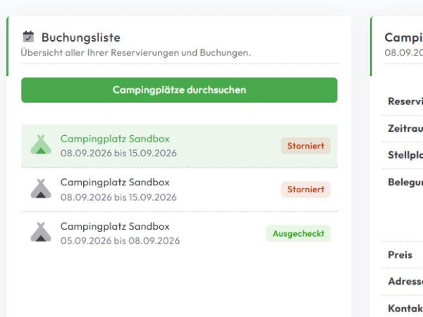 Funktion Meine Buchungen