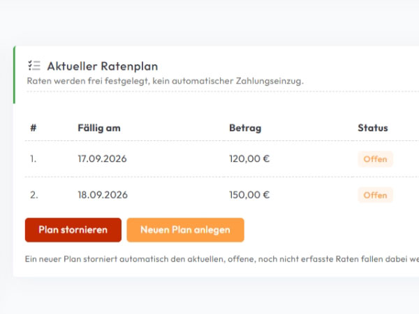 Funktion Zahlungspläne & Teilzahlungen