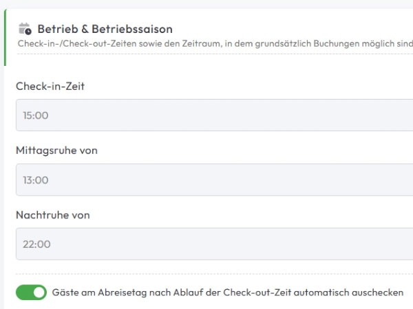 Funktion Saison- & Öffnungszeiten